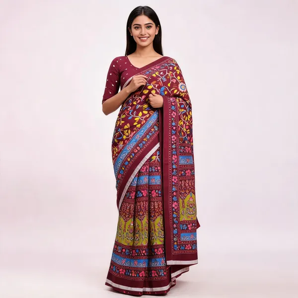 Maroon_Printed_Saree_For_Women
