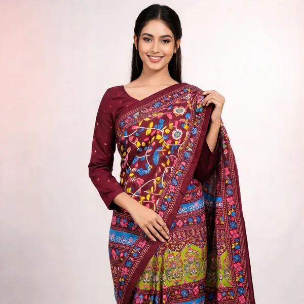 Maroon_Printed_Saree_For_Women