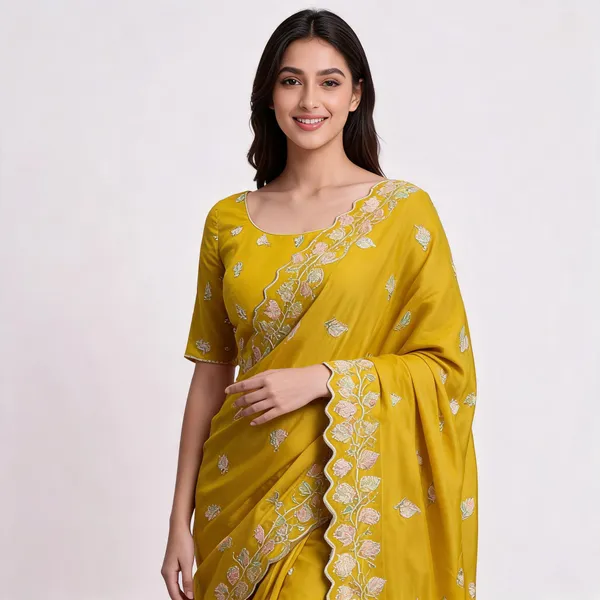 Yellow_Embroidered_Saree_With_Blouse_Piece_For_Women