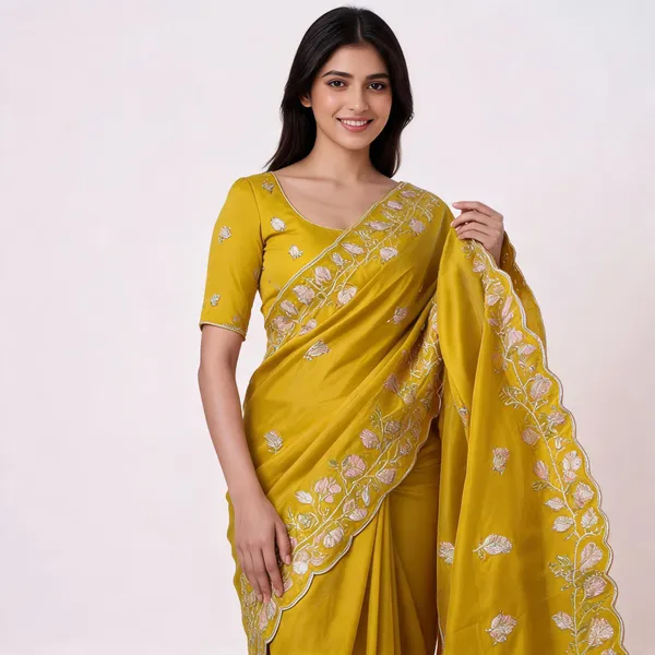 Yellow_Embroidered_Saree_With_Blouse_Piece_For_Women