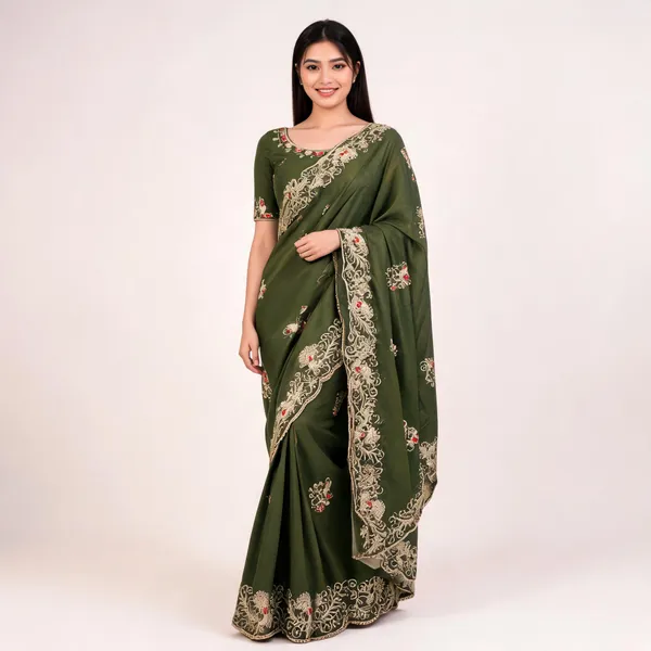 Green_Embroidered_Saree_Set_For_Women