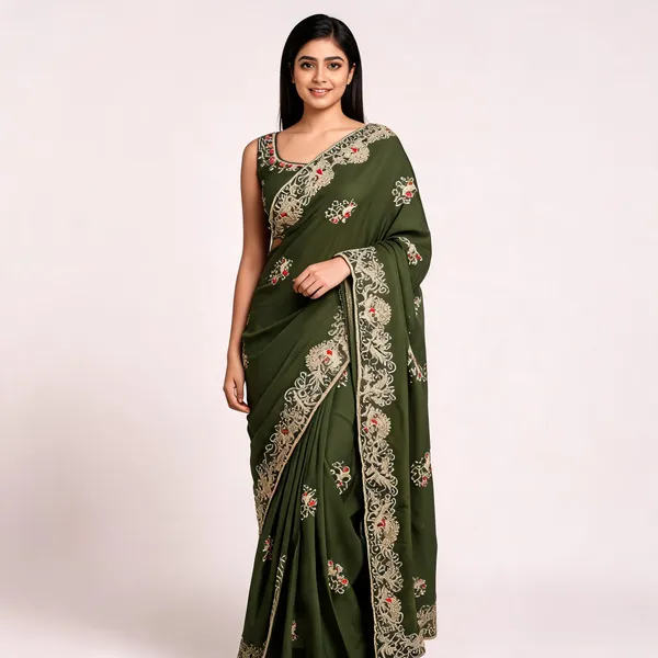 Green_Embroidered_Saree_Set_For_Women