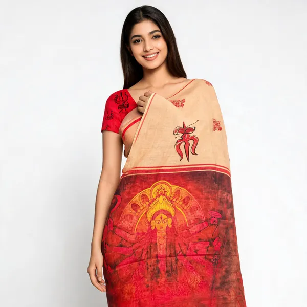 Beige_And_Red_Printed_Saree_For_Women