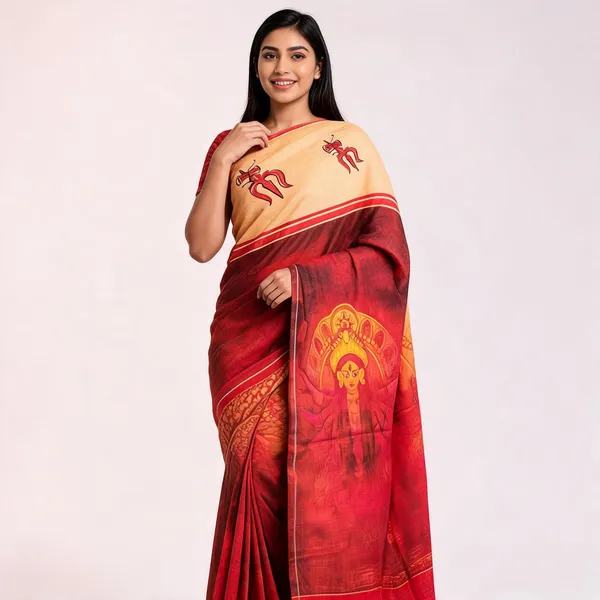 Beige_And_Red_Printed_Saree_For_Women