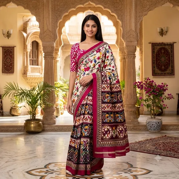 Pink_Printed_Saree_With_Blouse_Piece_For_Women
