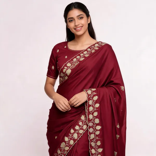 Maroon_Embroidered_Saree_For_Women