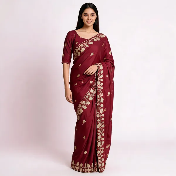 Maroon_Embroidered_Saree_For_Women