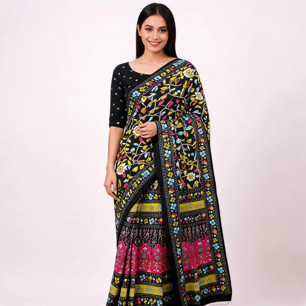 Black_Printed_Saree_With_Blouse_Piece_For_Women