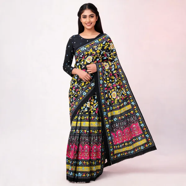 Black_Printed_Saree_With_Blouse_Piece_For_Women