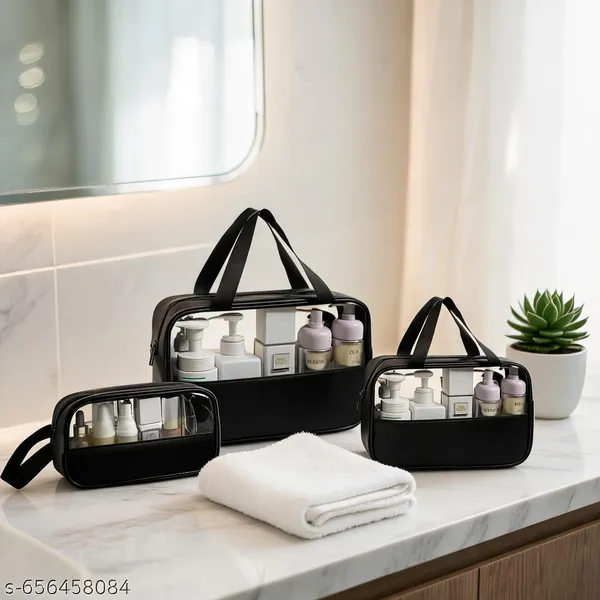 Black_Pvc_3_Piece_Cosmetic_Bag_Set_For_Women