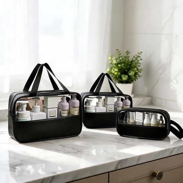 Black_Pvc_3_Piece_Cosmetic_Bag_Set_For_Women