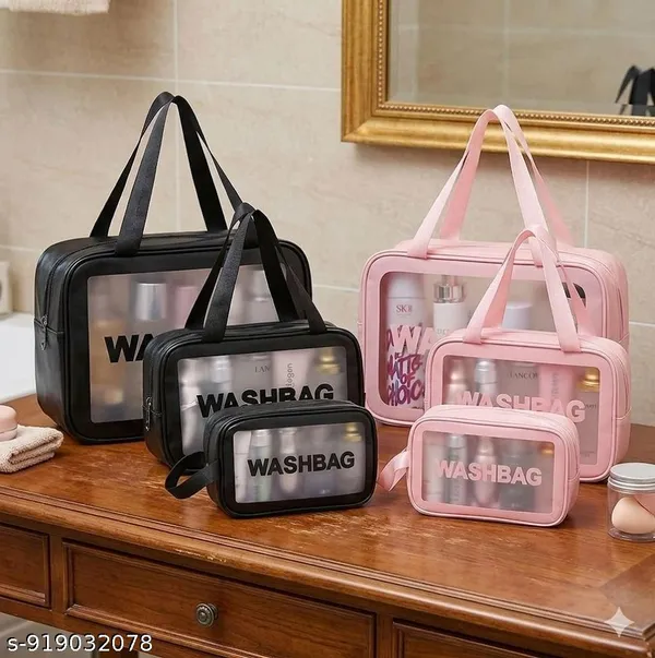 Black_And_Pink_Transparent_Washbag_Set_for_Travel