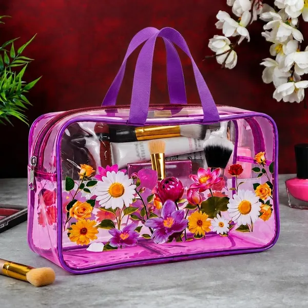 Pink_Transparent_Floral_Print_Cosmetic_Bag_for_Women