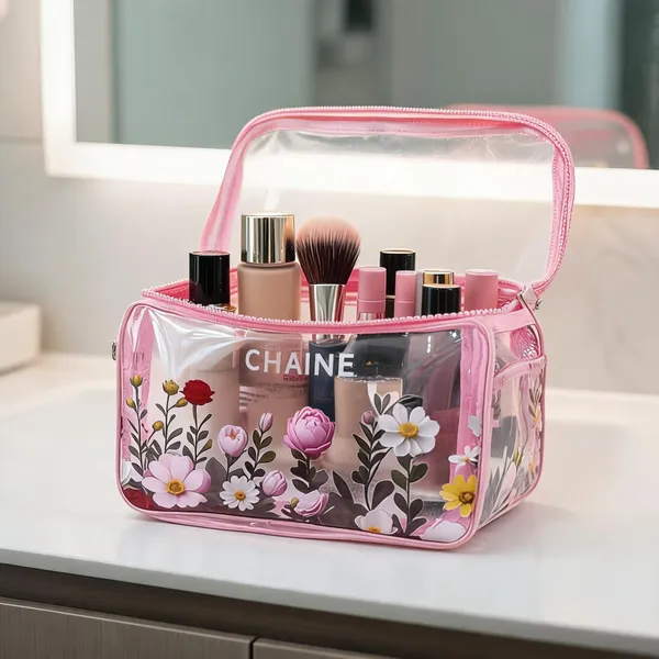 Pink_Pvc_Floral_Print_Transparent_Makeup_Bag_For_Women