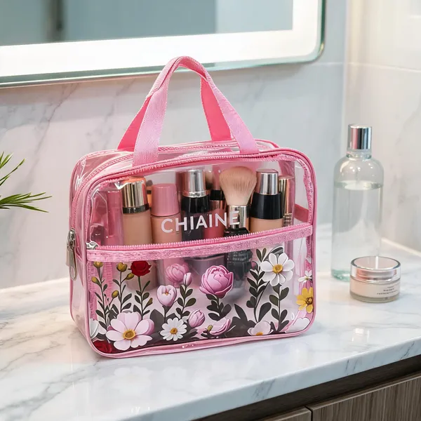 Pink_Pvc_Floral_Print_Transparent_Makeup_Bag_For_Women