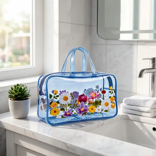 Blue_Pvc_Floral_Print_Transparent_Cosmetic_Bag_For_Women