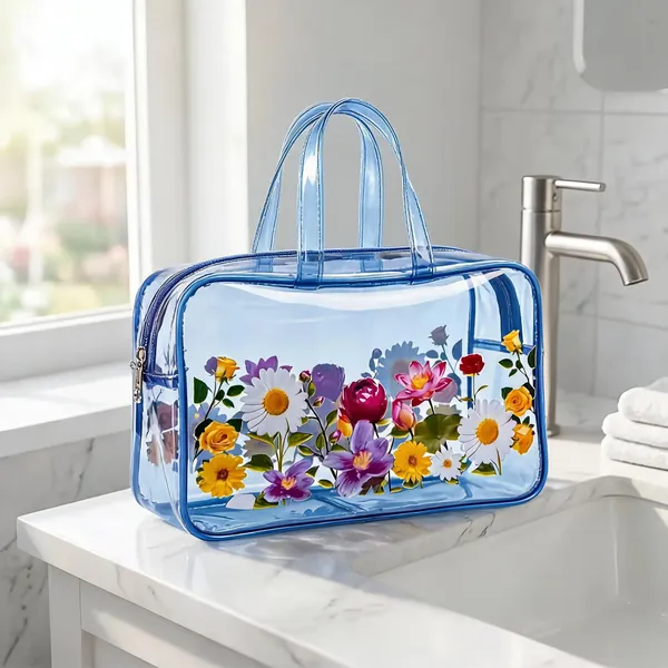 Blue_Pvc_Floral_Print_Transparent_Cosmetic_Bag_For_Women