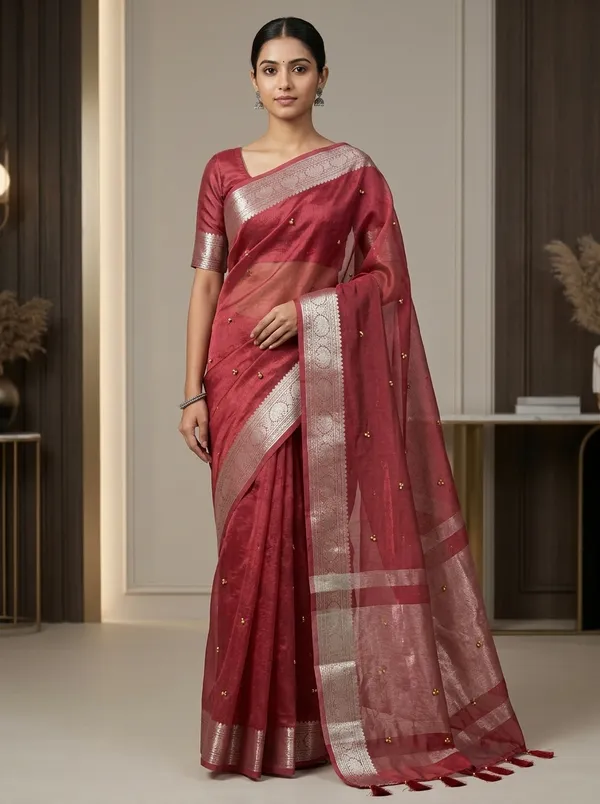 Banarasi_Tissue_Red_Saree_with_Ghunghroo_Work