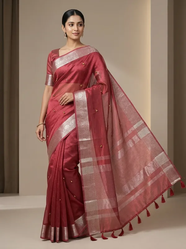 Banarasi_Tissue_Red_Saree_with_Ghunghroo_Work