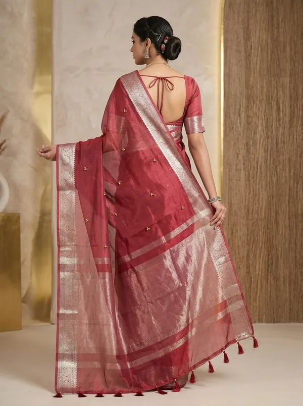 Banarasi_Tissue_Red_Saree_with_Ghunghroo_Work