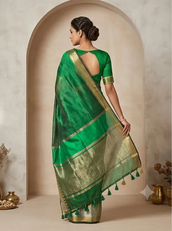 Banarasi_Woven_Green_Tissue_With_Ghat's_Images_Border_Saree