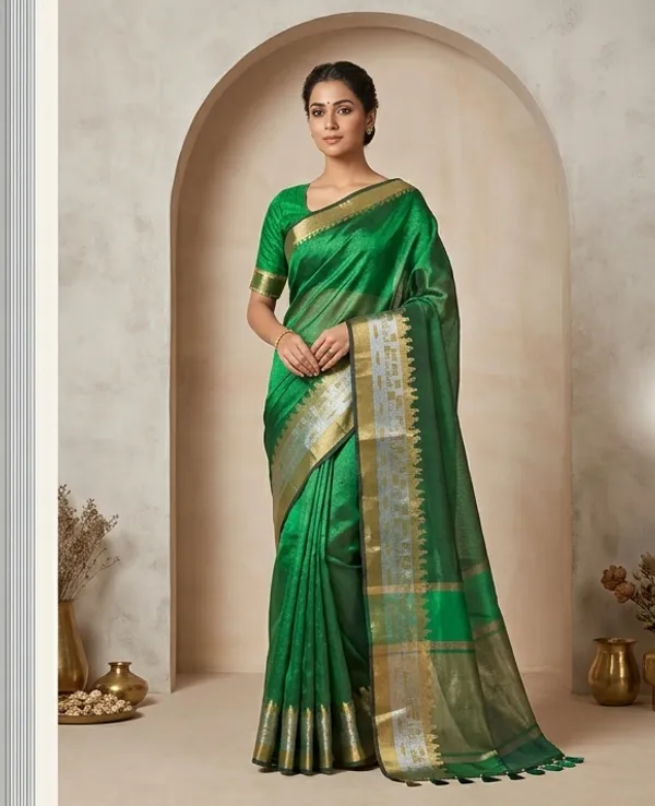 Banarasi_Woven_Green_Tissue_With_Ghat's_Images_Border_Saree