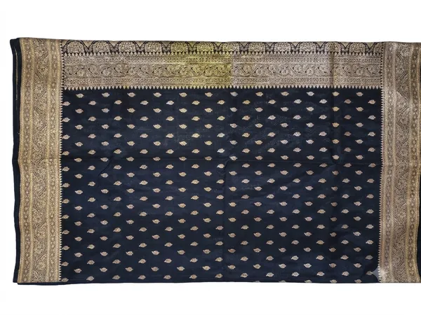 Banarasi_Woven_Soft_Silk_Small_Booti_Saree_with_Copper_Zari_Border_and_Pallu