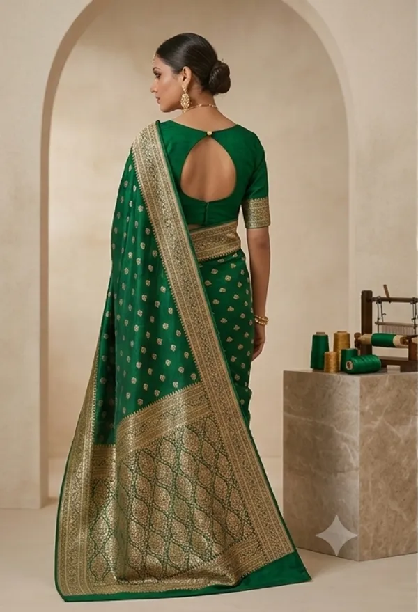 Banarasi_Woven_Soft_Silk_Small_Booti_Saree_with_Copper_Zari_Border_and_Pallu