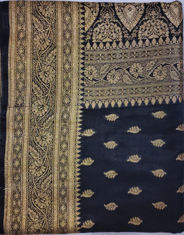 Banarasi_Woven_Soft_Silk_Small_Booti_Saree_with_Copper_Zari_Border_and_Pallu