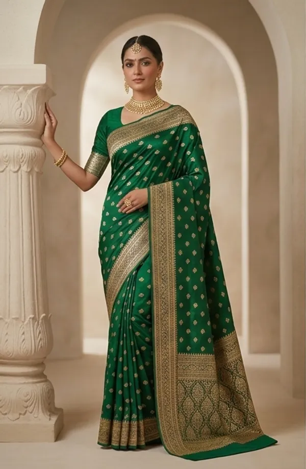 Banarasi_Woven_Soft_Silk_Small_Booti_Saree_with_Copper_Zari_Border_and_Pallu