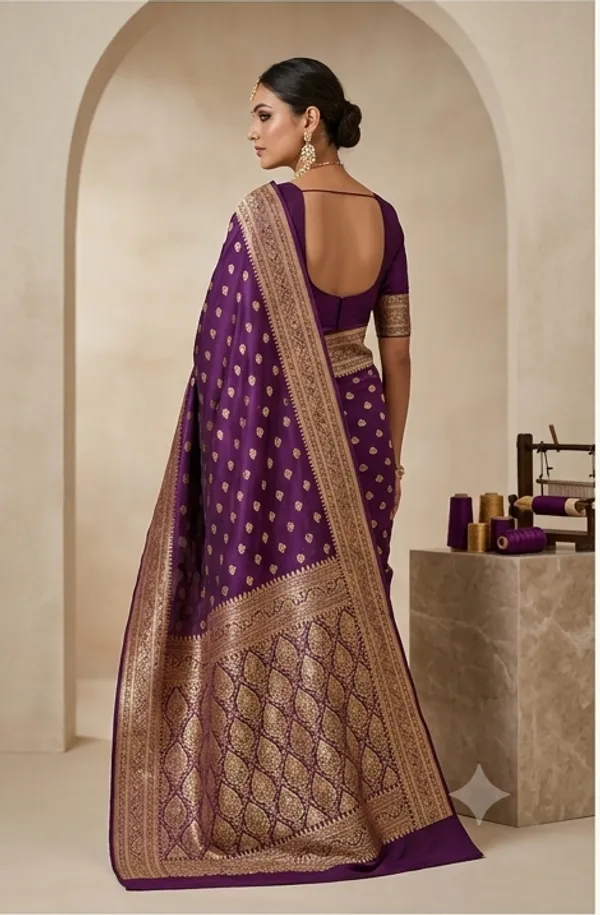 Banarasi_Woven_Soft_Silk_Small_Booti_Saree_with_Copper_Zari_Border_and_Pallu