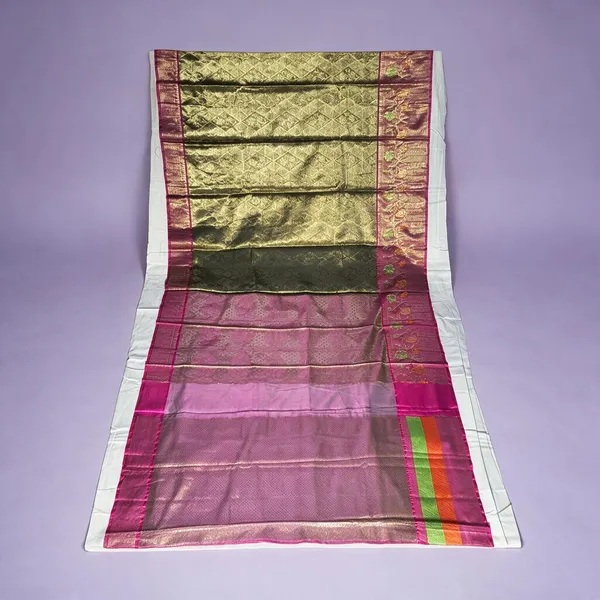 Pink__And_Olive_Green_Tissue_Silk_Saree_For_Women