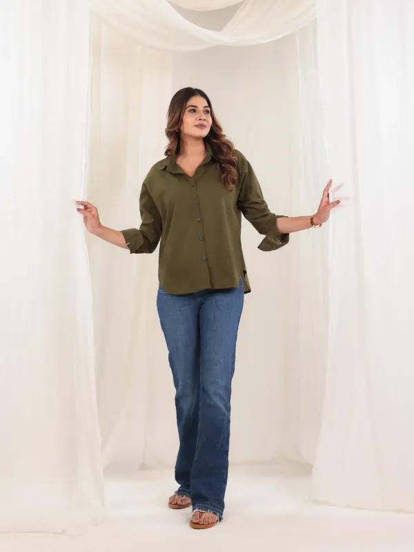 Olive_Green_Cotton_Relaxed_Solid_Shirt_For_Women