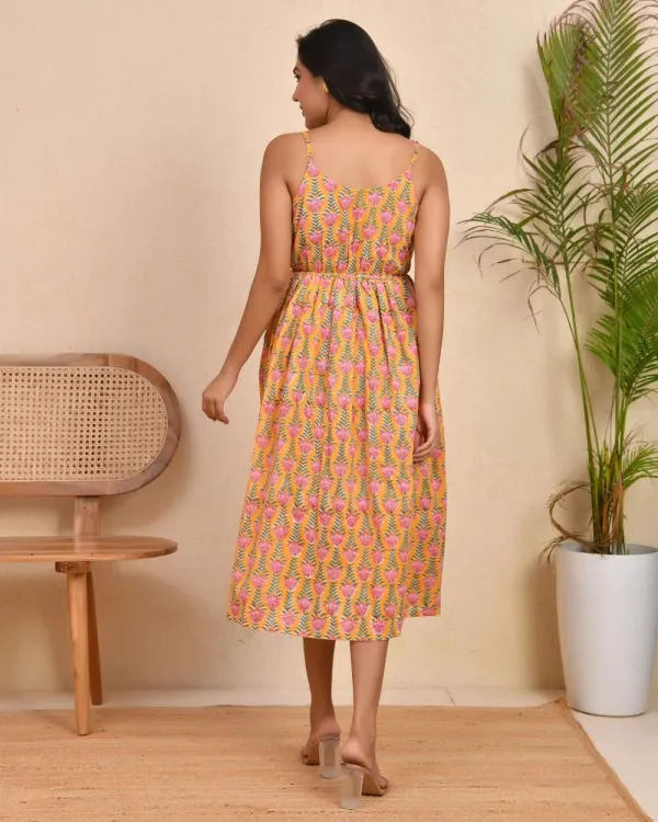 Yellow_Cotton_Flared_Block_Print_Spaghetti_Midi_Dress_For_Women