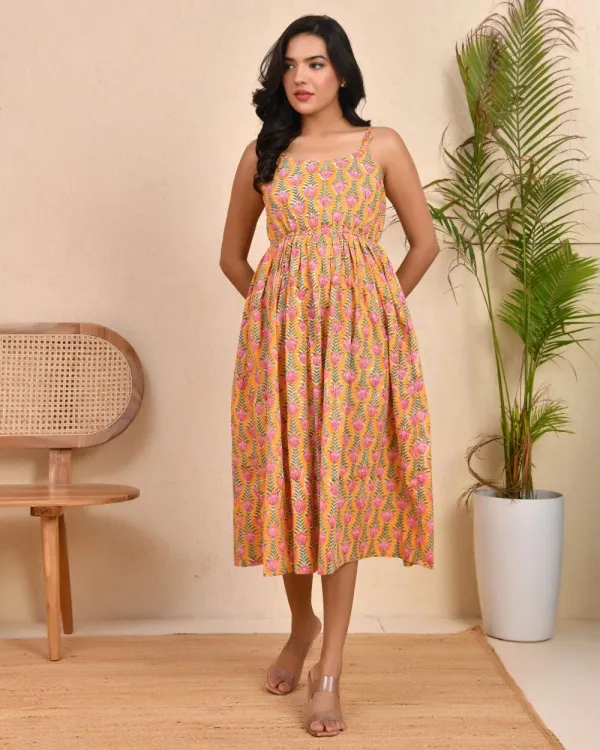 Yellow_Cotton_Flared_Block_Print_Spaghetti_Midi_Dress_For_Women