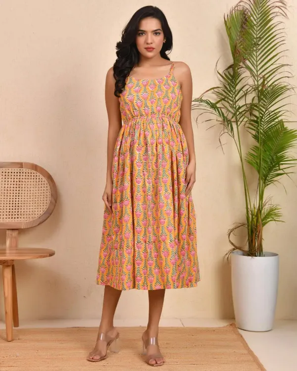 Yellow_Cotton_Flared_Block_Print_Spaghetti_Midi_Dress_For_Women