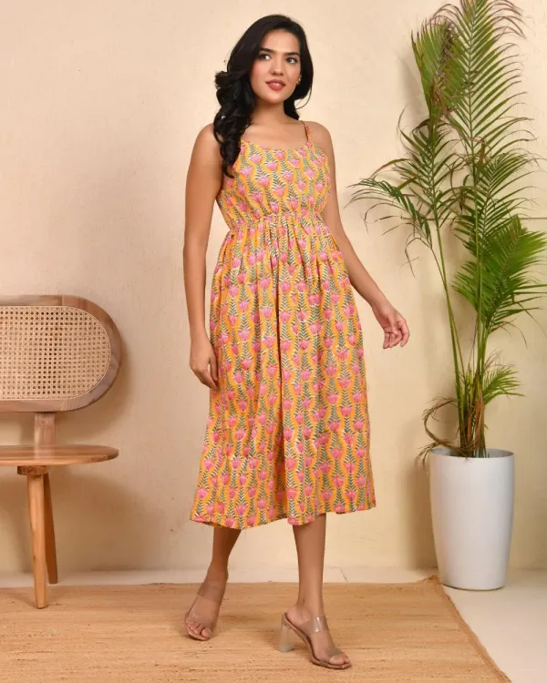 Yellow_Cotton_Flared_Block_Print_Spaghetti_Midi_Dress_For_Women