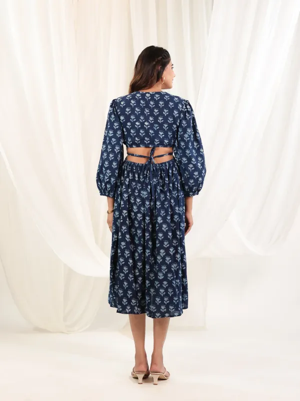 Indigo_Cotton_Block_Print_Balloon_Sleeve_Cut_Out_Dress_For_Women