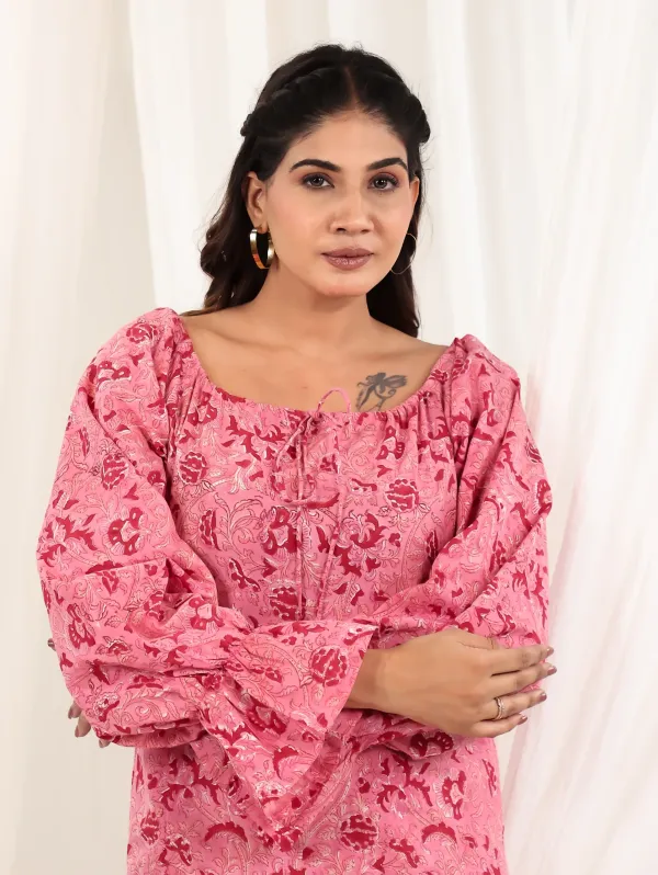 Pink_Cotton_Slit_Hand_Block_Print_Midi_Dress_For_Women