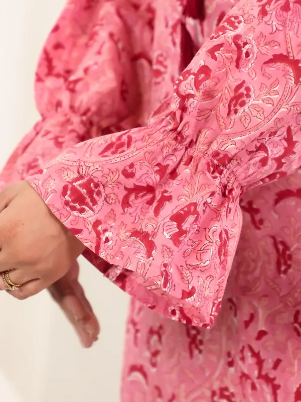 Pink_Cotton_Slit_Hand_Block_Print_Midi_Dress_For_Women