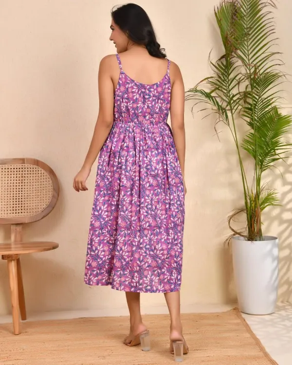 Purple_Cotton_Flowy_Block_Print_Spaghetti_Strap_Midi_Dress_For_Women
