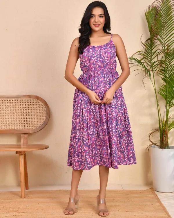 Purple_Cotton_Flowy_Block_Print_Spaghetti_Strap_Midi_Dress_For_Women