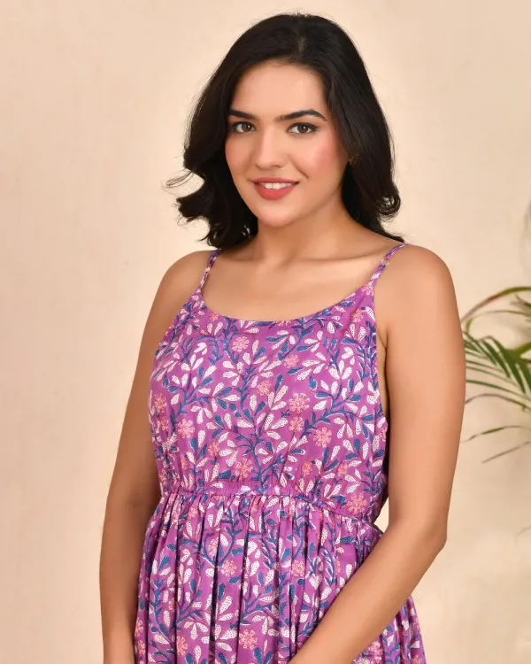 Purple_Cotton_Flowy_Block_Print_Spaghetti_Strap_Midi_Dress_For_Women