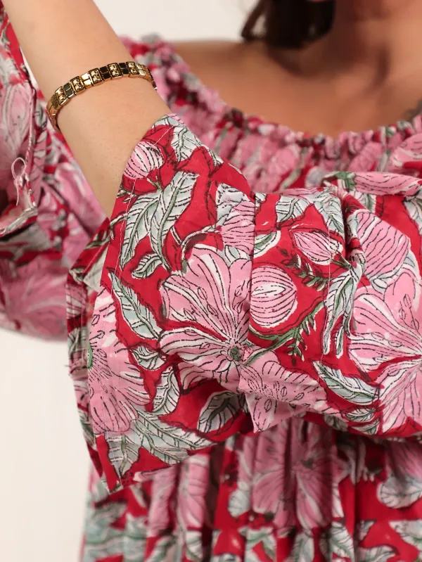 Red_Cotton_Off_Shoulder_Hand_Block_Print_Dress_For_Women