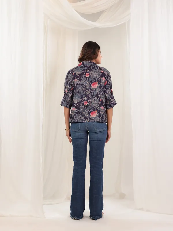 Navy_Blue_Cotton_linen_Paisley_Print_Shirt_Top_For_Women