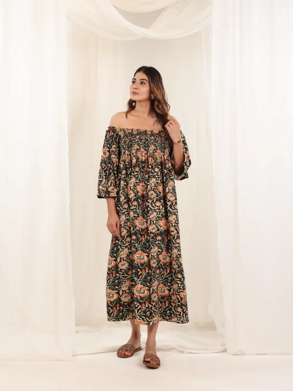 Black_Cotton_Off_Shoulder_Block_Print_Maxi_Dress_For_Women