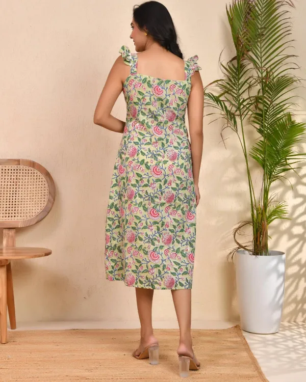 Pista_Green_Cotton_Floral_Block_Print_Slit_Dress_For_Women