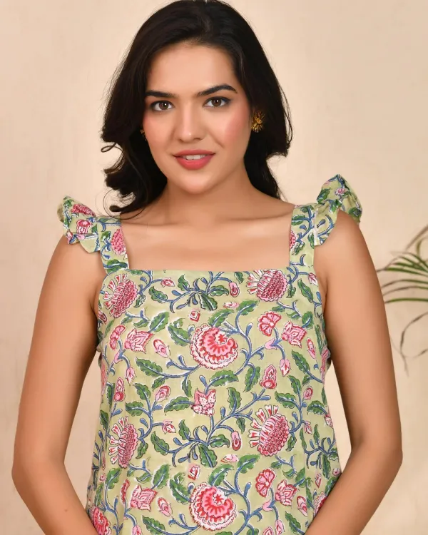 Pista_Green_Cotton_Floral_Block_Print_Slit_Dress_For_Women