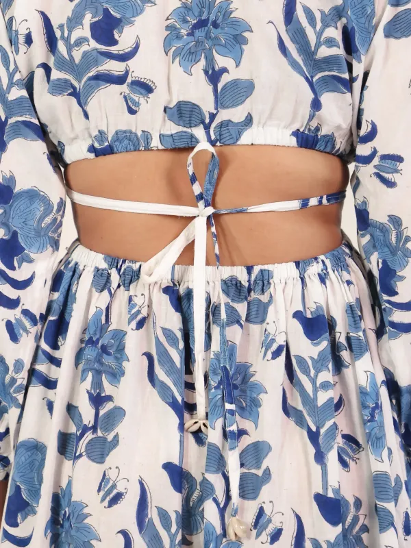 White_Blue_Cotton_Hand_Block_Print_Midi_Dress_For_Women