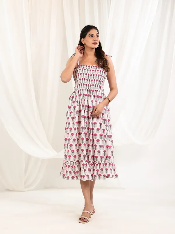 Off_White_Pink_Cotton_Smocked_Block_Print_Dress_For_Women